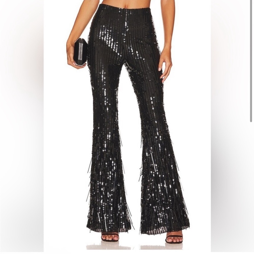Revolve NBD Gaia Black Pants NEW Holiday Parry Christmas New Years Fringe Sequin